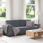 3-Seater Velvet Sofa Couch in Dark Grey 86 6 inch Wide Tufted Living Room Furniture Plywood Frame for Home Office Modern Small Spaces