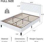 Full Bed Frame with Headboard, Faux Leather Upholstered Platform Bed Frame, White Bed Frame Full Size, Wooden Slat Support, No Box Spring Needed, White - Image 2