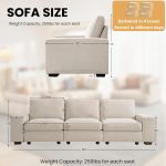 100" Modular Sofa with Seats Storage, Comfy 3-Seater le Fabric Couch for Living Room, Office, Apart W/Deep Seat, Wide Arms, Side Pockets, USB, Removable Covers, Upholstered Couch/Beige - Image 2