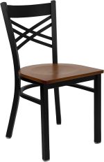 Series Black ''X'' Back Metal Restaurant Chair - Cherry Wood Seat