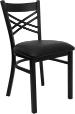 Series "X" Back Metal Restaurant Chair, Modern Upholstered Armless Dining Chair for Restaurants and Kitchens, Black
