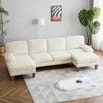 U-Shape Sectional Sofa Couch 111" Modern 4-Seat Sofa with Chaises le Fabric Upholstered Covertible Couch with Wood Grain Legs for Living Room, Reception Room, Apartment, Beige
