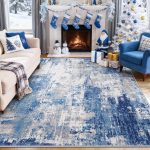 Washable Area Rugs 5'x7' Non-Slip Modern Abstract Soft for Living Room Entryway Bedroom Nursery, Print Pattern, Blue Grey Navy Gray - Image 2