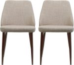 Mid-Century Fabric Dining Chairs with Dark Walnut Wood Finished Legs, 2-Pcs Set, Wheat