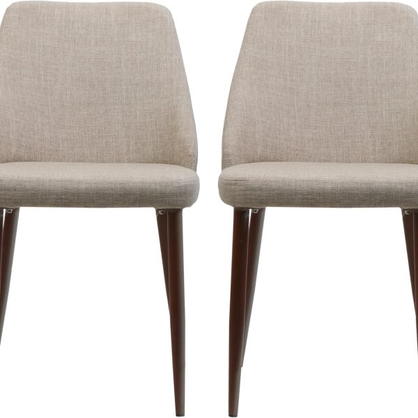 Mid-Century Fabric Dining Chairs with Dark Walnut Wood Finished Legs, 2-Pcs Set, Wheat