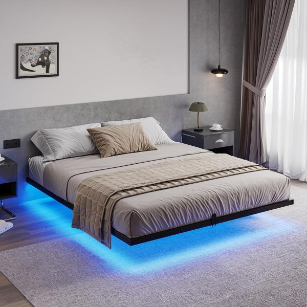 Floating Bed Frame Full Size with  Lights, Metal Platform Full Bed, No Box Spring Needed, Easy to Assemble (Full)