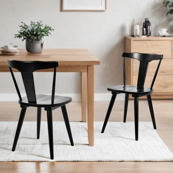 Black Wood Dining Chairs Set of 2,Mid Century Wishbone Dining Chairs Oak Wooden Kitchen & Dining Room Chairs