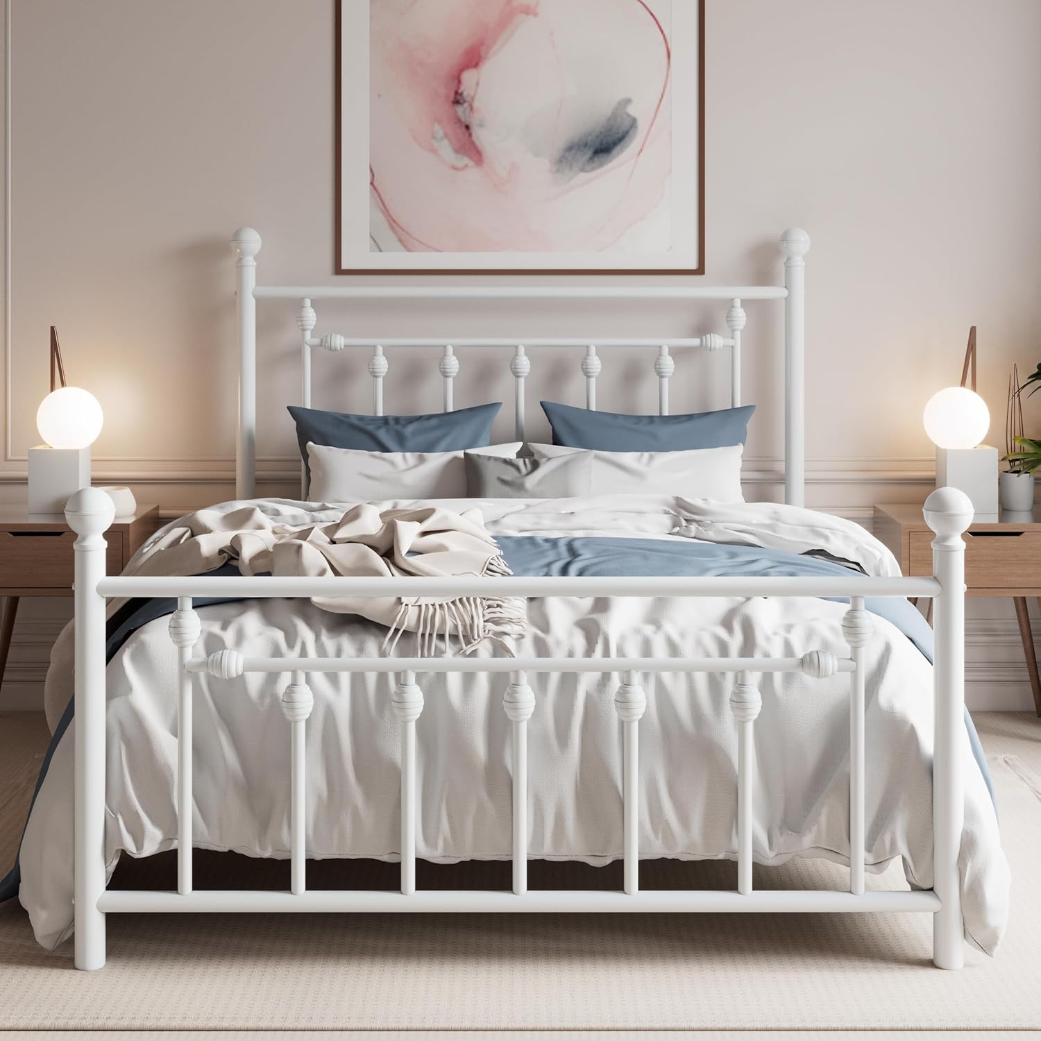 81zsIEF9msL._AC_SL1500_.jpg 14" Full Size Metal Platform Bed Frame/Victorian Headboard and Footboard/Steel Slats Mattress Foundation for Storage/No Box Spring Needed/Noise Free/White - Image 1