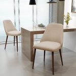 Mid-Century Fabric Dining Chairs with Dark Walnut Wood Finished Legs, 2-Pcs Set, Wheat - Image 2