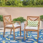 | Outdoor Acacia Wood Dining Chair Set of 2, Teak/Cream Cushion - Image 2