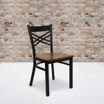 Series Black ''X'' Back Metal Restaurant Chair - Cherry Wood Seat - Image 2